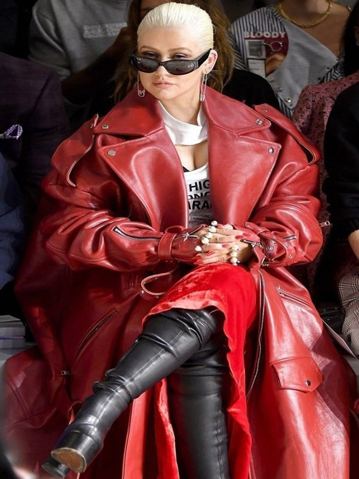 leather trench coat red