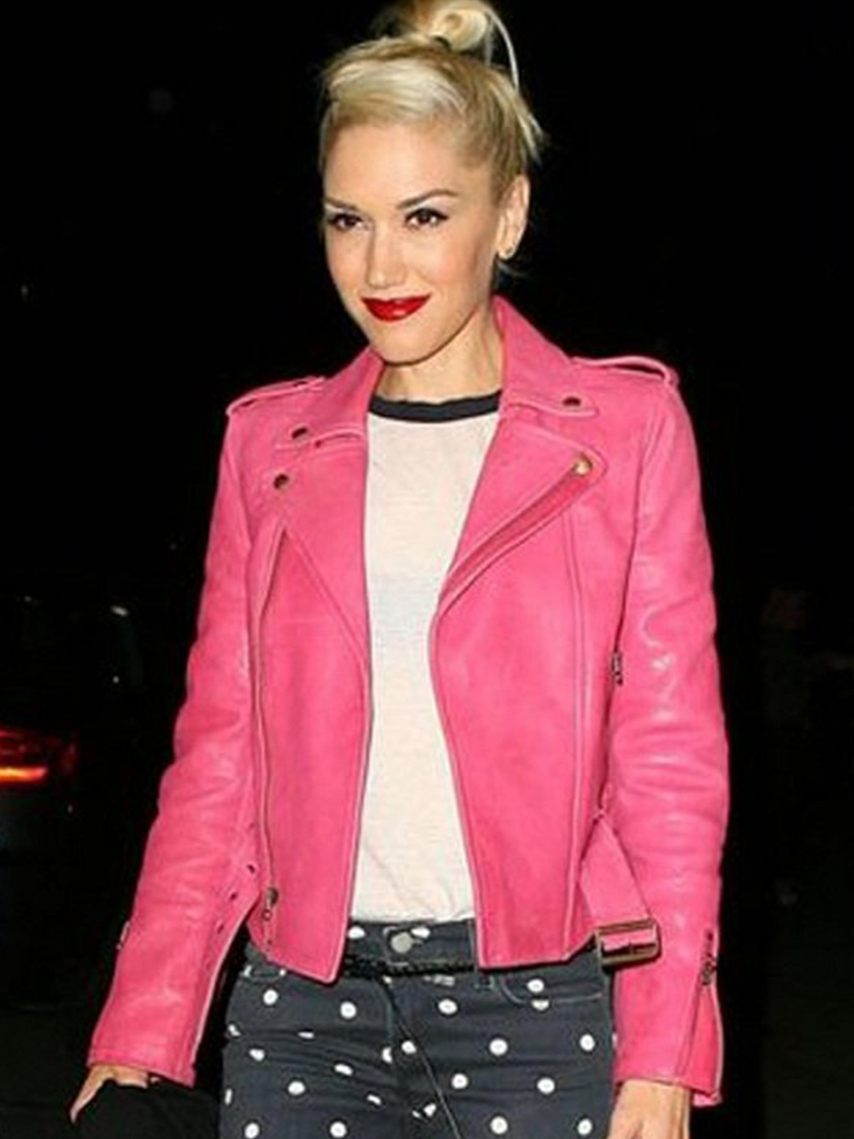 dark pink leather jacket